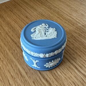 Wedgwood Jasperware Blue Trinket Box | Neoclassical Dancing Figures | 1.75" Dia